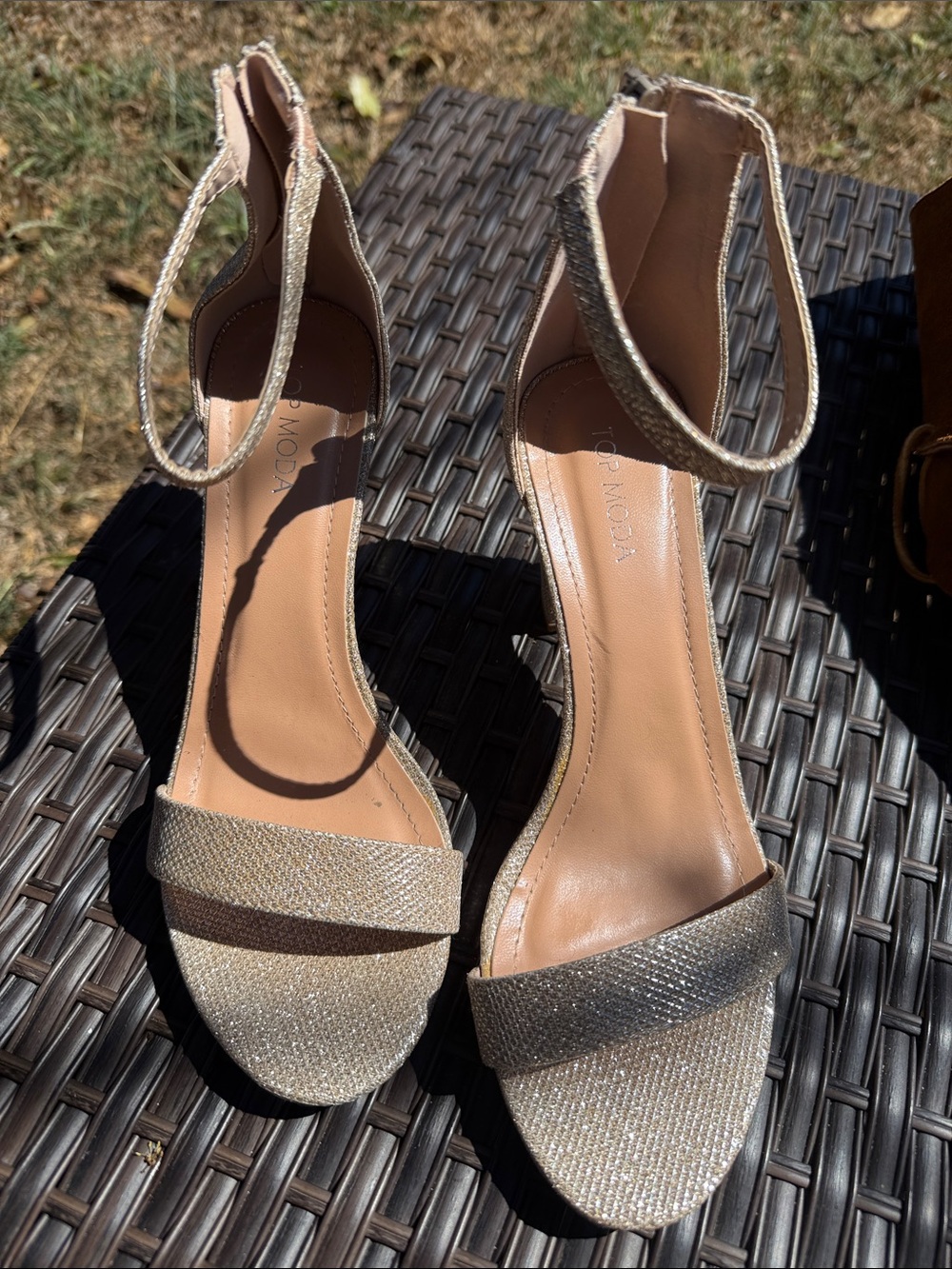 TOP Moda Glitter Ankle-Strap Heels - Gold